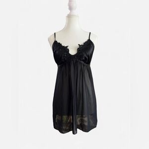 Intimo Donatella Black Lace Trim Sheer Babydoll Top Size Large